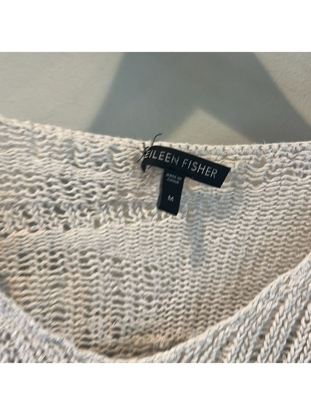 Eileen fisher cream organic cotton open weave Vneck lightweight sweater medium - Picture 3 of 7